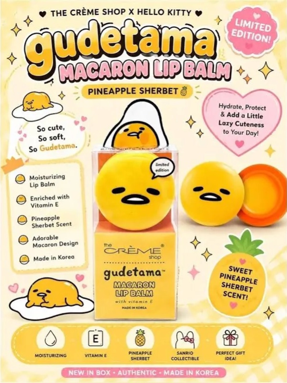 The Crème Shop Gudetama Macaron Lip Balm In Pineapple Sherbert 🍍✨